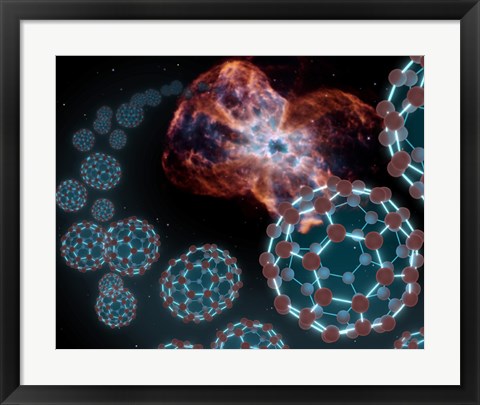 Framed Artist&#39;s Concept Showing Carbon Balls Ejecting out from a Dying White Star in a Planetary Nebula Print