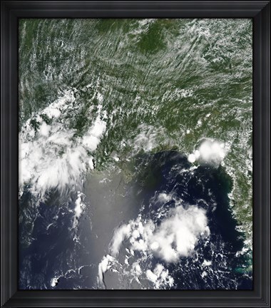 Framed Satellite view of the Gulf of Mexico speckled and streaked with small clouds Print