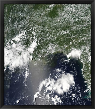 Framed Satellite view of the Gulf of Mexico speckled and streaked with small clouds Print