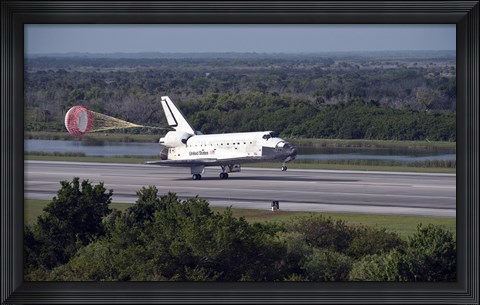 Framed With Drag Chute Unfurled, Space Shuttle Discovery Lands on Runway 33 at Kennedy Space Center in Florida Print