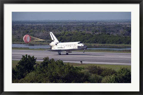 Framed With Drag Chute Unfurled, Space Shuttle Discovery Lands on Runway 33 at Kennedy Space Center in Florida Print