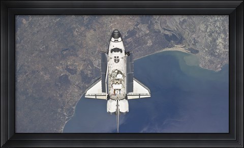 Framed Space Shuttle Atlanti Flying Above the Atlantic coast of Spain and the Gulf of Cadiz Print