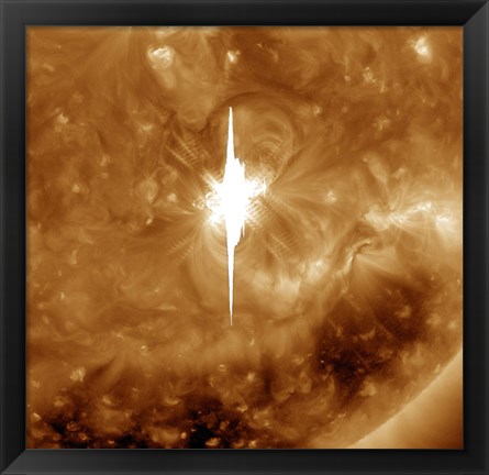 Framed Close-up view of a Massive X22 Solar Flare Erupts on the Sun Print