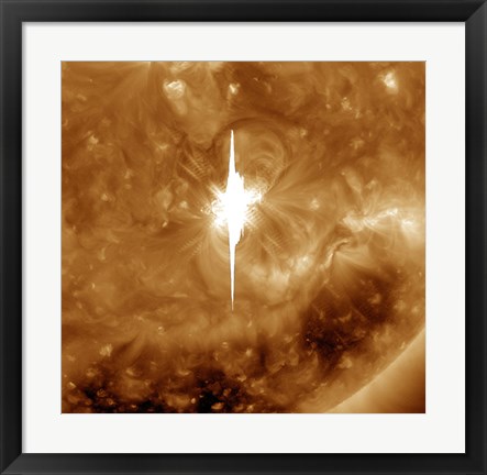 Framed Close-up view of a Massive X22 Solar Flare Erupts on the Sun Print