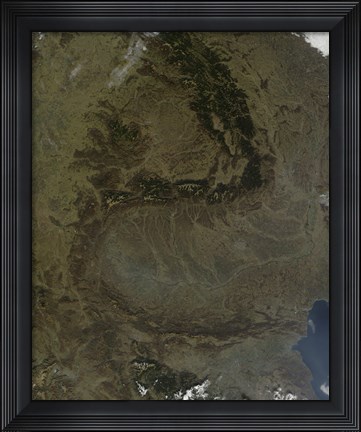 Framed Satellite view of the Carpathian Mountains in Romania Print