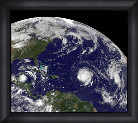 Framed Three Tropical Cyclones Active in the Atlantic Ocean Basin Print