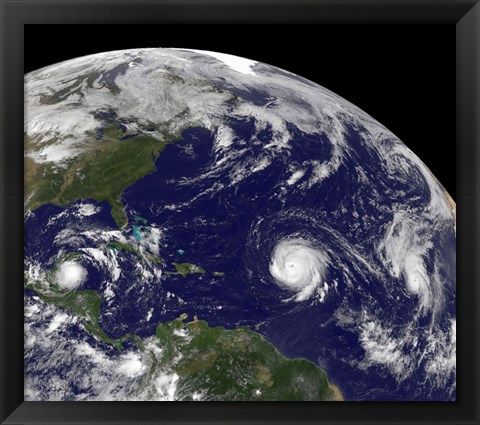 Framed Three Tropical Cyclones Active in the Atlantic Ocean Basin Print