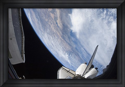 Framed Part of Space shuttle Discovery Backdropped against the Pacific Coast of California Print