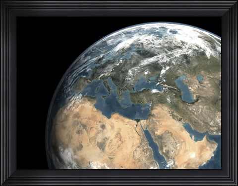 Framed Global view of earth over Europe, Middle East, and Northern Africa Print
