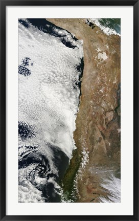 Framed Satellite view of the Andes Mountains in South America Print