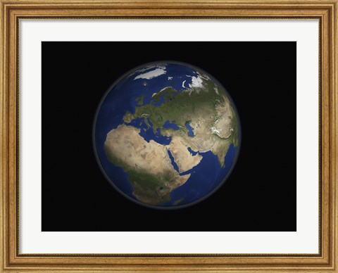 Framed Full Earth view showing Africa, Europe, the Middle East, and India Print