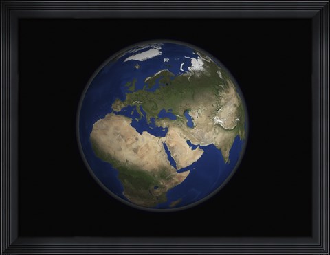 Framed Full Earth view showing Africa, Europe, the Middle East, and India Print