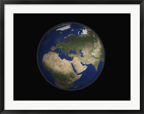 Framed Full Earth view showing Africa, Europe, the Middle East, and India Print