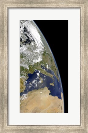 Framed View of the Western Mediterranean with Visible Smoke in the Balkans and Dust from the Sahara desert Print