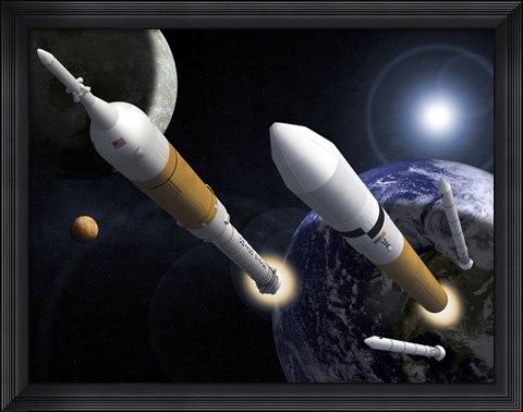 Framed Ares I Crew Launch Vehicle and the Ares V Cargo Launch Vehicle Print