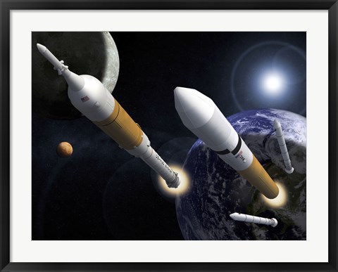 Framed Ares I Crew Launch Vehicle and the Ares V Cargo Launch Vehicle Print