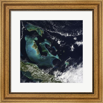 Framed Satellite view of the Bahama Islands in the Atlantic Ocean Print