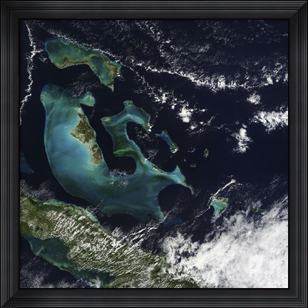 Framed Satellite view of the Bahama Islands in the Atlantic Ocean Print