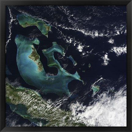 Framed Satellite view of the Bahama Islands in the Atlantic Ocean Print