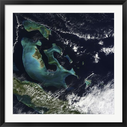 Framed Satellite view of the Bahama Islands in the Atlantic Ocean Print