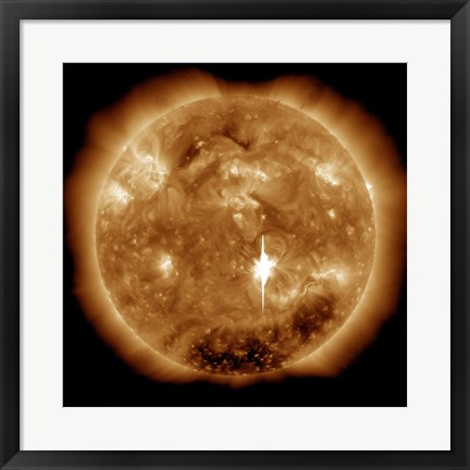 Framed Massive X-Class Solar Flare Erupts on the Sun Print