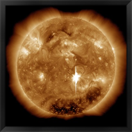 Framed Massive X-Class Solar Flare Erupts on the Sun Print