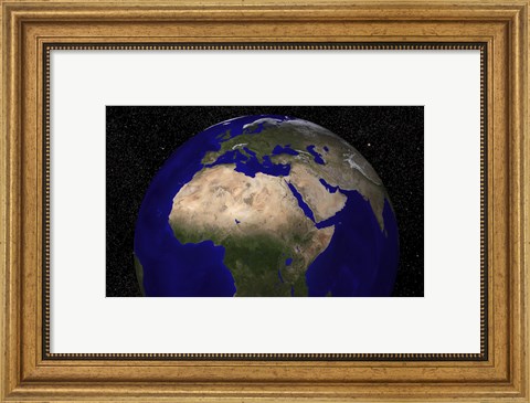 Framed Global view of Earth over North Africa, Europe, the Middle East, and India Print