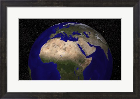 Framed Global view of Earth over North Africa, Europe, the Middle East, and India Print