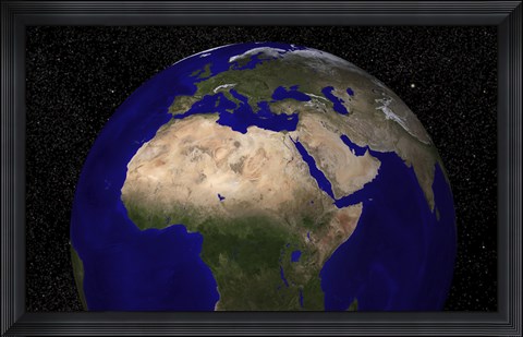 Framed Global view of Earth over North Africa, Europe, the Middle East, and India Print