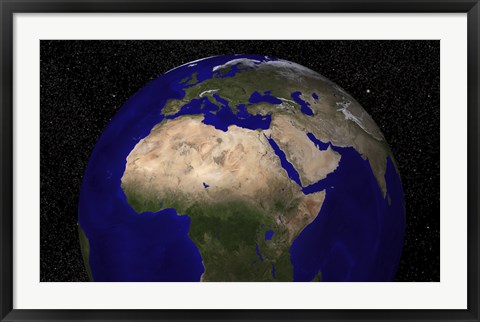 Framed Global view of Earth over North Africa, Europe, the Middle East, and India Print