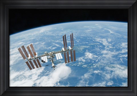 Framed International Space Station backdropped by Earth&#39;s Horizon Print