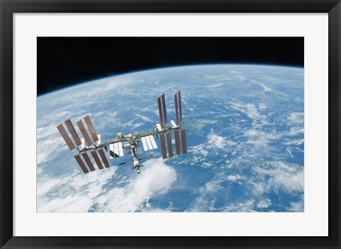 Framed International Space Station backdropped by Earth&#39;s Horizon Print