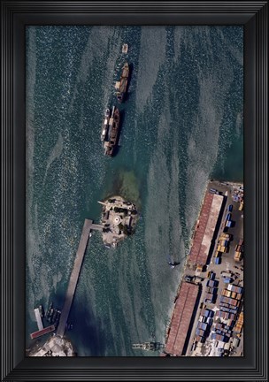 Framed Aerial view of Port-au-Prince Harbor in Haiti Print