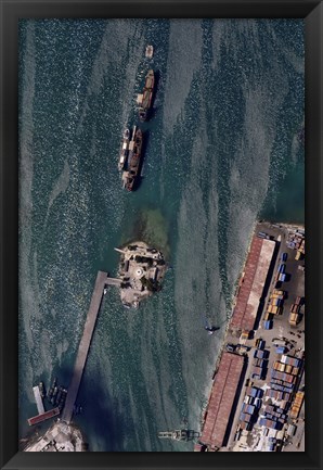 Framed Aerial view of Port-au-Prince Harbor in Haiti Print