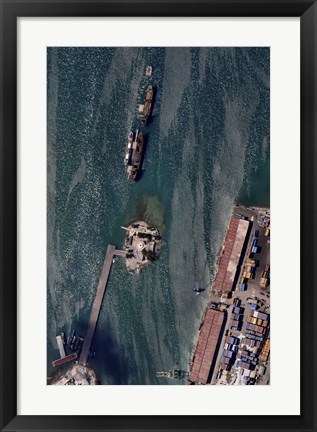 Framed Aerial view of Port-au-Prince Harbor in Haiti Print