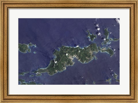 Framed True-color Image of Tortola and its Smaller Neighbors, Guana Island, Grand Camanoe, and Beef Island Print