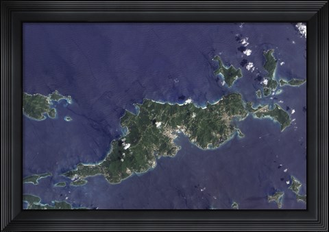 Framed True-color Image of Tortola and its Smaller Neighbors, Guana Island, Grand Camanoe, and Beef Island Print