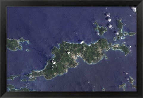 Framed True-color Image of Tortola and its Smaller Neighbors, Guana Island, Grand Camanoe, and Beef Island Print