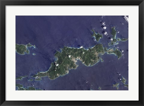 Framed True-color Image of Tortola and its Smaller Neighbors, Guana Island, Grand Camanoe, and Beef Island Print