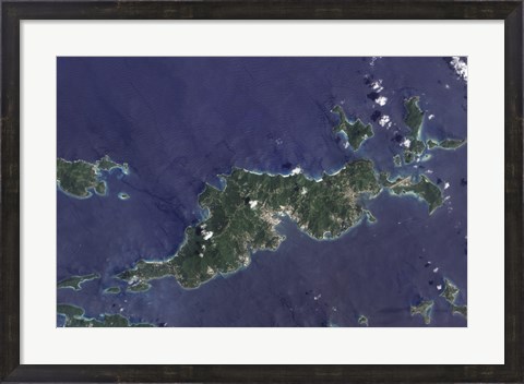 Framed True-color Image of Tortola and its Smaller Neighbors, Guana Island, Grand Camanoe, and Beef Island Print