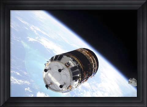 Framed Japanese H-II Transfer Vehicle backdropped by Earth&#39;s Horizon Print