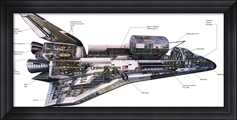 Framed Illustration of an Orbiter cutaway view of a Space Shuttle Print