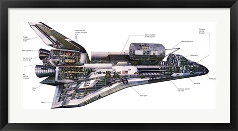 Framed Illustration of an Orbiter cutaway view of a Space Shuttle Print