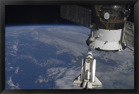 Framed Space Shuttle Endeavour as it Approaches a Docked Russian Spacecraft Print