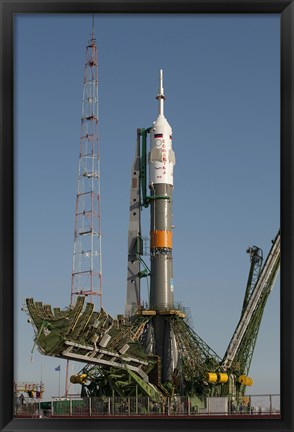 Framed Soyuz Rocket Shortly after Arrival to the Launch pad at the Baikonur Cosmodrome Print