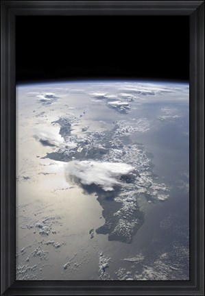 Framed Panoramic view of the Island of Hispaniola in the Foreground and Cuba Extending over the Horizon Print
