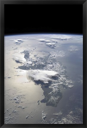 Framed Panoramic view of the Island of Hispaniola in the Foreground and Cuba Extending over the Horizon Print