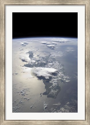 Framed Panoramic view of the Island of Hispaniola in the Foreground and Cuba Extending over the Horizon Print
