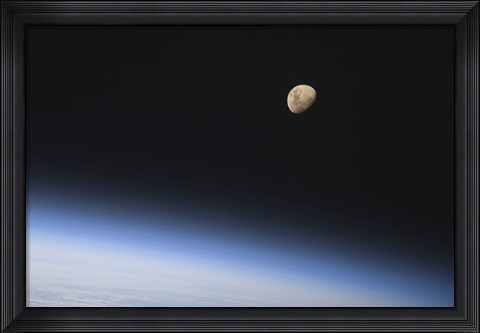 Framed Gibbous Moon Visible above Earth&#39;s Atmosphere Print