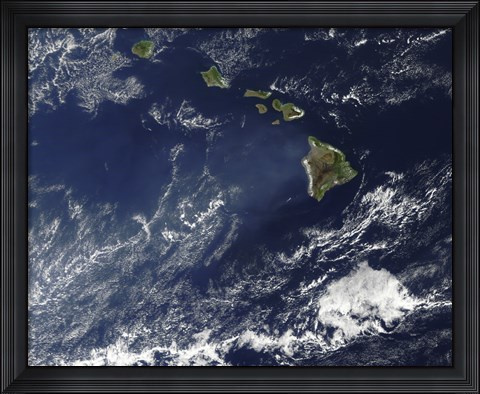 Framed Satellite View of Volcanic Fog from Kilauea Volcano Swirling around the Hawaiian Islands Print